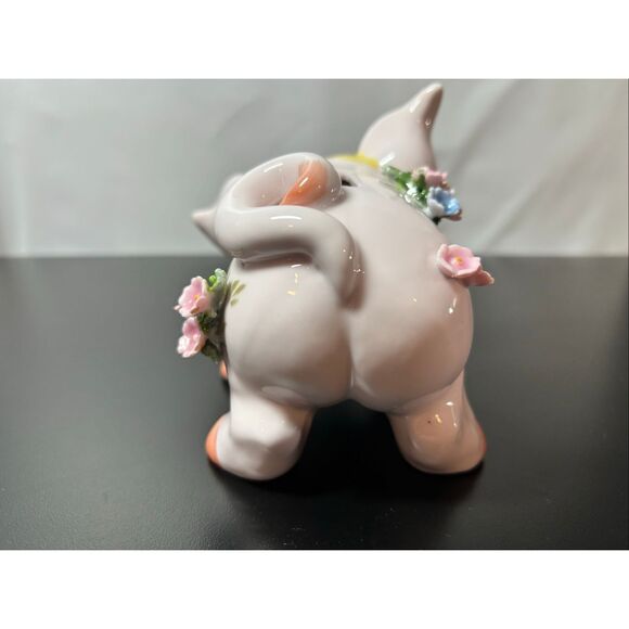 Vintage Lefton Piggy Bank Pig Porcelain Figurine With 3D Flower - Picture 6 of 14